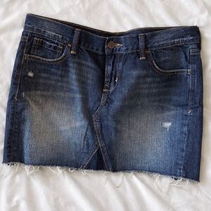 Old Navy Dark Wash Denim Mini Skirt Raw Hem Distressed Size 12 Petite